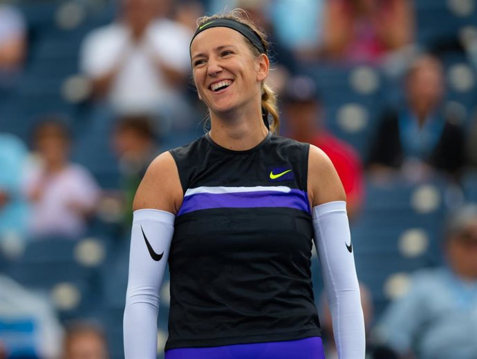 Victoria Azarenka sonríe durante un partido del 2019 en el US Open