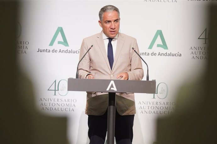 El consejero de la Presidencia, Administración Pública e Interior y portavoz del Gobierno andaluz, Elías Bendodo, en una foto de archivo.