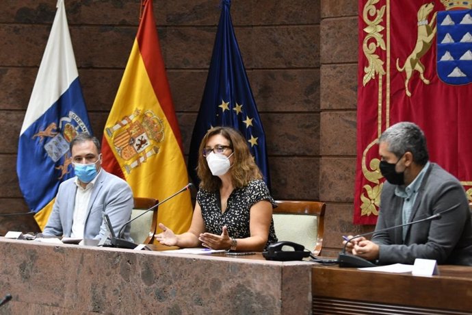 La diputada del Grupo Socialista, Ventura del Carmen, presidenta de la comisión de estudio sobre la UE en el Parlamento de Canarias junto a Carlos Ester (PP) y Jesús Ramos (ASG)