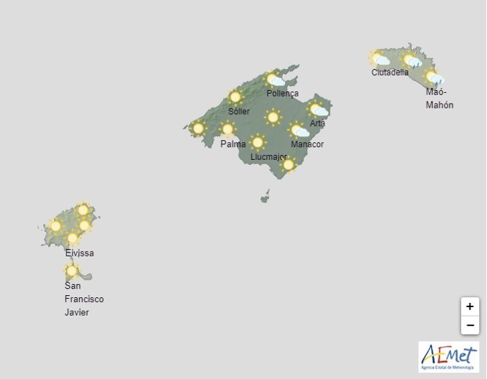 Mapa de predicción para este sábado en Baleares.