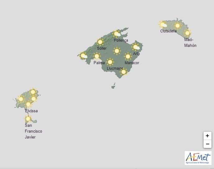 Mapa de predicción para este domingo, 13 de septiembre, en Baleares.