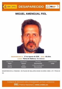 Alerta de desaparición de Miguel Amengual, un hombre de 66 años, en Palma.