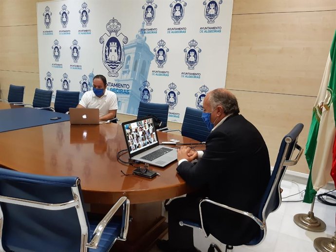 El alcalde de Algeciras, José Ignacio Landaluce, en el pleno telemático