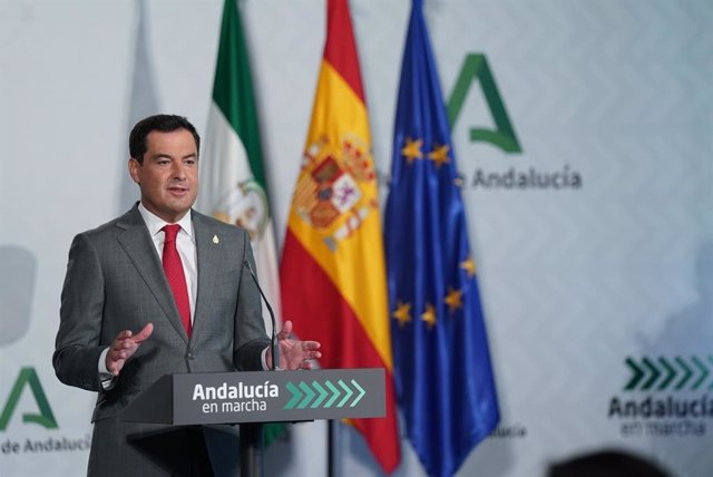 Juanma Moreno, este lunes en la presentación del Plan Andalucía en Marcha