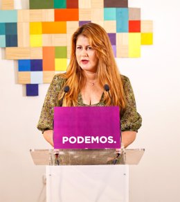 La portavoz de Podemos Andalucía Susana Serrano, en rueda de prensa.