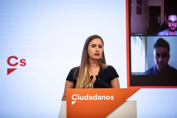 La portavoz de la Ejecutiva nacional de Ciudadanos, Melisa Rodríguez, en rueda de prensa en la sede del partido.
