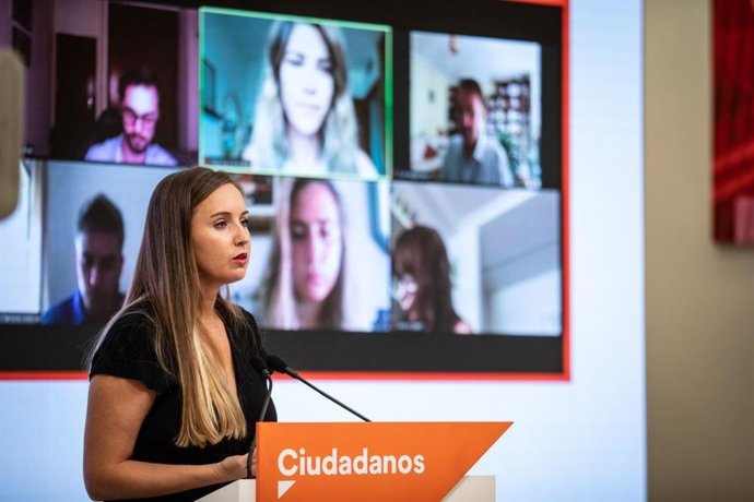 La portavoz de la Ejecutiva nacional de Ciudadanos, Melisa Rodríguez, en rueda de prensa en la sede del partido.
