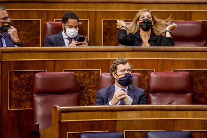 Imagen de la bancada de Vox, con su portavoz en el Congreso, Iván Espinosa de los Monteros, en primera fila