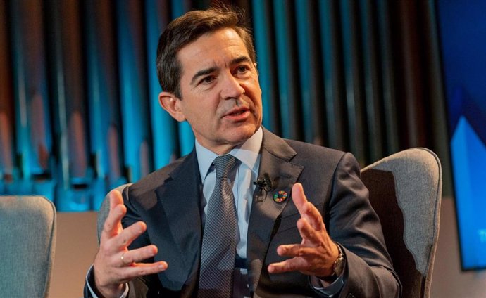 El presidente de BBVA, Carlos Torres Vila, durante el Foro de Davos en enero de 2020.