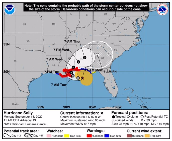 Proyección del huracán 'Sally' en el golfo de México