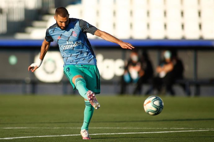 El delantero francés del Real Madrid Karim Benzema anotó cuatro goles en el último amistoso en Valdebebas previo al estreno liguero en 2020-21