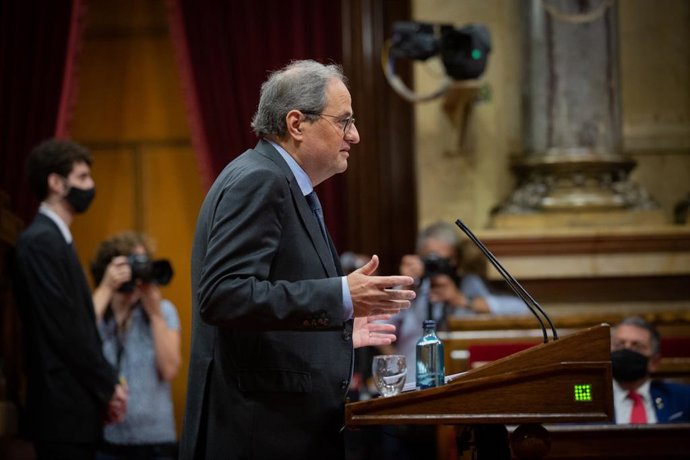 El presidente de la Generalitat, Quim Torra, en su intervención durante el Debate de Política General en el Parlament.