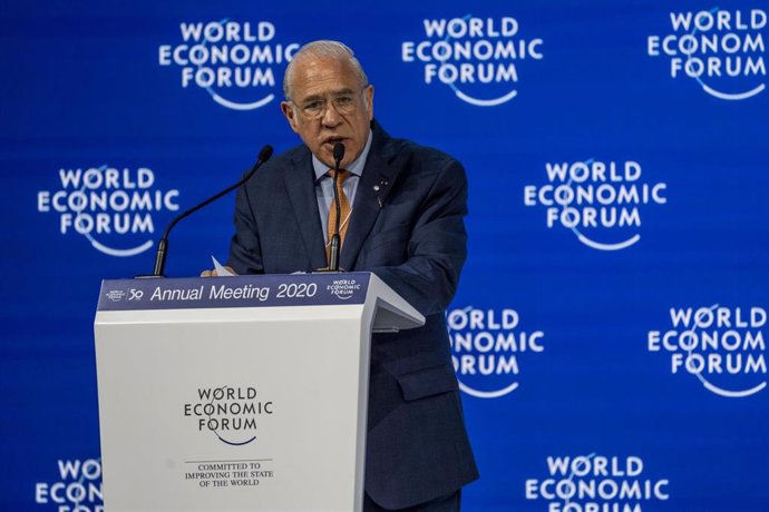HANDOUT - 22 January 2020, Switzerland, Davos: Angel Gurria, General Secretary of OECD, speaks during a plenary session at the 50th World Economic Forum annual meeting. Photo: Faruk Pinjo/World Economic Forum/dpa - ATTENTION: editorial use only and only
