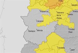 Avisos por fuertes precipitaciones y tormentas en la provincia de Cáceres para el viernes.