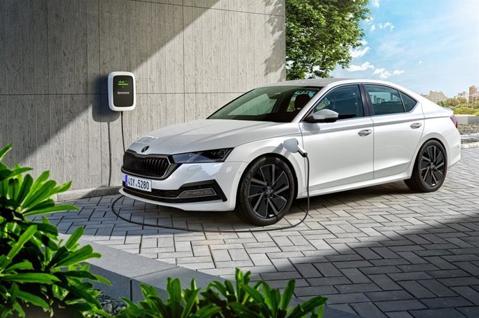 Imagen de un modelo de Skoda on un punto de carga de Elli.