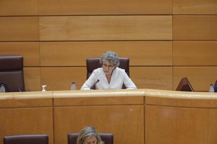 La administradora provisional única de RTVE, Rosa María Mateo, durante su comparecencia en el Senado en Comisión Mixta de Control Parlamentario de la Corporación RTVE, en Madrid (España), a 26 de junio de 2020.