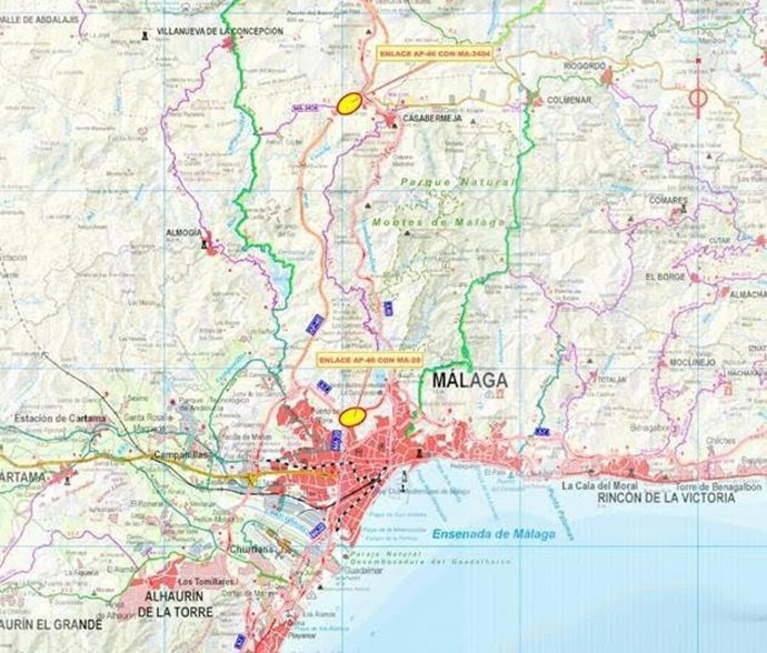 Mapas de enlaces de la AP-46 en Málaga