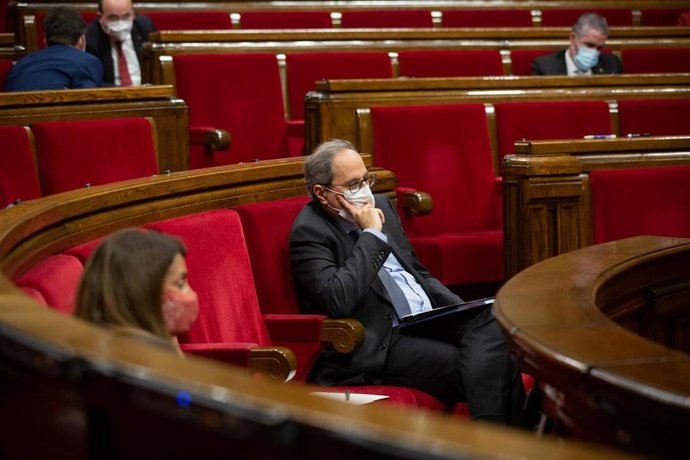 El presidente de la Generalitat, Quim Torra, durante el Debate de Política General (DPG) en el Parlament, en Barcelona, Catalunya (España), a 16 de septiembre de 2020. Durante el plenario, Torra explica la senda que quiere transitar su Ejecutivo en el p