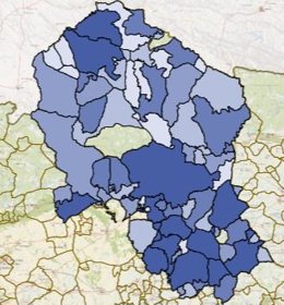 Casi todos los municipios de Córdoba (en tonos azules) han registrado casos de Covid-19 desde el inicio de la pandemia.