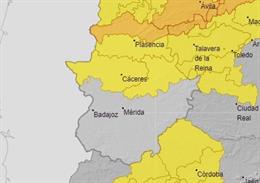 Avisos por lluvias y tormentas en la provincia de Cáceres para este viernes.