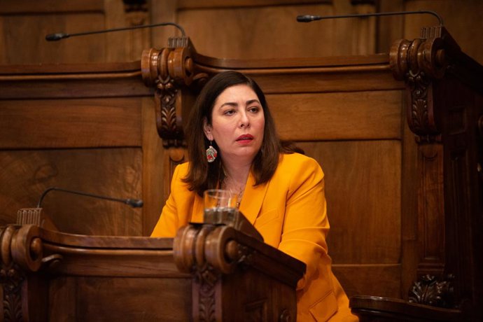 La regidora de Ciutadans Luz Guilarte, en la primera sessió plenria de l'Ajuntament de Barcelona després de l'estat d'alarma. Barcelona, Catalunya (Espanya), 26 de juny del 2020.