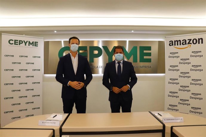 El presidente de Cepyme, Gerardo Cuerva, y el responsable de Amazon Marketplace en España, Ryan Frank.