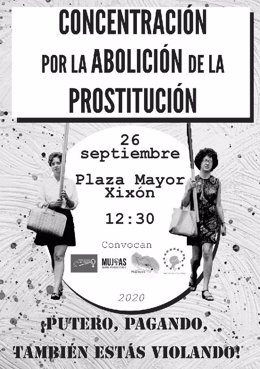 Cartel anunciador de una concentración en Gijón por la abolición de la prostitución