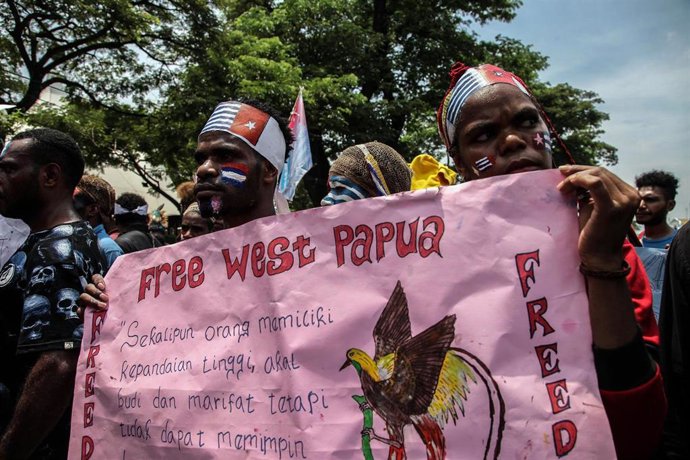 Manifestación celebrada en Sumatra a favor de la independencia de la provincia de Papúa, bajo administración de Indonesia desde un controvertido referéndum celebrado en 1969.