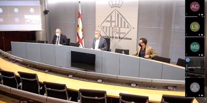 Rueda de prensa del director general de Fira de Barcelona, Constantí Serrallonga; el teniente de alcalde de Barcelona, Jaume Collboni, y el director de Negocio Propio de Fira de Barcelona, Salvador Tasqué, para presentar Bizbarcelona y Saló de l'Ocupació