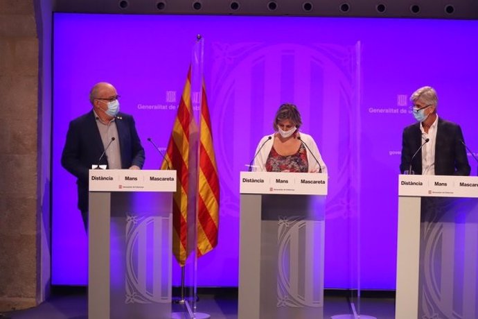 El conseller Josep Bargalló, la consellera Alba Vergés y el director de Salud Pública Josep Maria Argimon