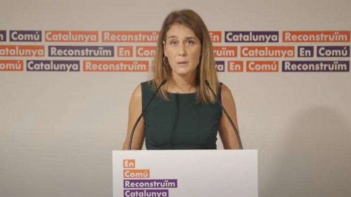 La líder de los comuns en el Parlament, Jéssica Albiach, en rueda de prensa