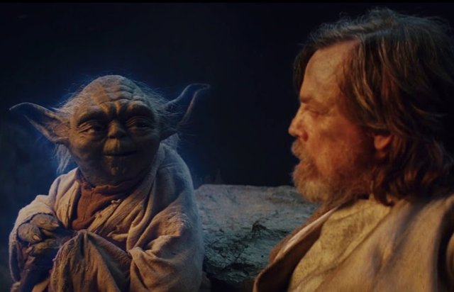 Luke y Yoda en Star Wars: Los últimos Jedi