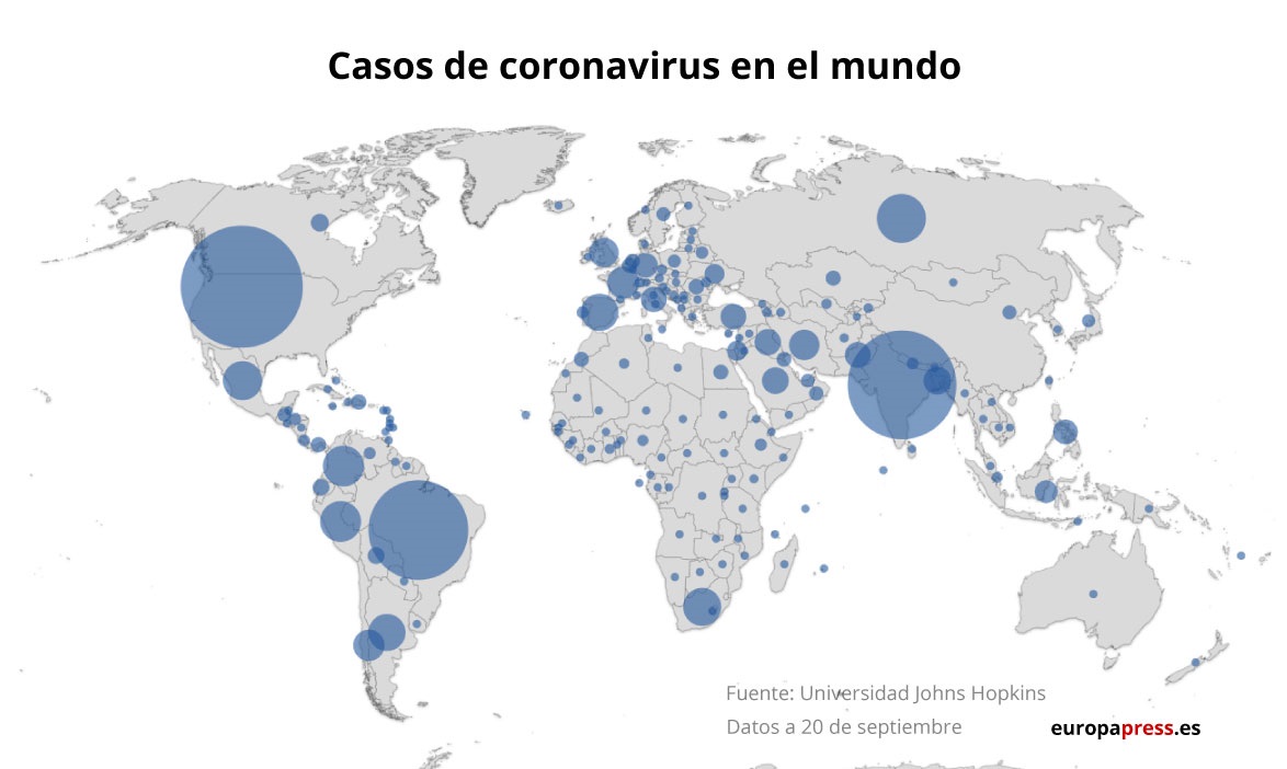 Mapa de casos de coronavirus en el mundo