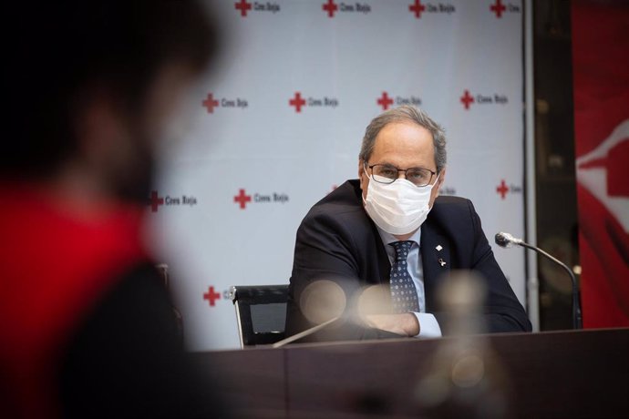 El presidente de la Generalitat, Quim Torra, durante el acto de balance de la campaña del Gobierno de Cataluña con la Cruz Roja para sensibilizar sobre el Covid-19 y disminuir el riesgo de contagios, en Barcelona, a 21 de septiembre de 2020.