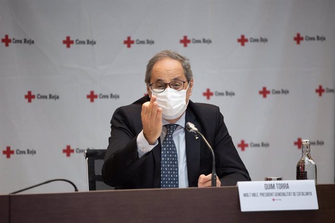El presidente de la Generalitat, Quim Torra, durante el acto de balance de la campaña del Gobierno de Cataluña con la Cruz Roja para sensibilizar sobre el Covid-19 y disminuir el riesgo de contagios, en Barcelona a 21 de septiembre de 2020.
