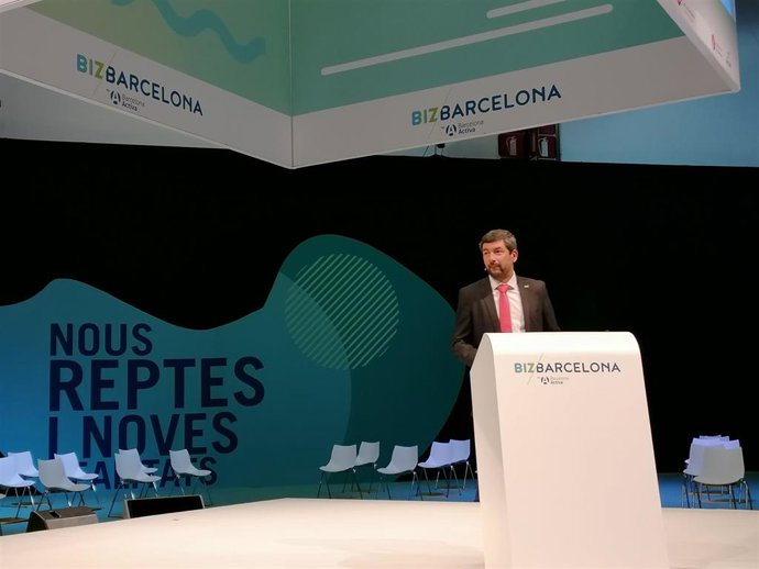 El presidente de la Cámara de Barcelona, Joan Canadell, en una conferencia en el BizBarcelona, el 22 de septiembre de 2020.