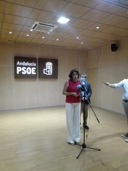 La secretaria general del PSOE-A, Susana Díaz, atiende a los medios en Granada
