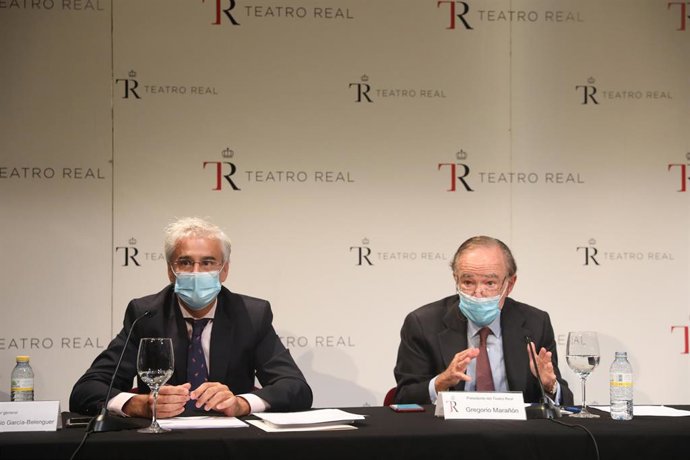 El director general del Teatro Real, Ignacio García-Belenguer; y el presidente, Gregorio Marañón y Bertrán de Lis, el pasado lunes