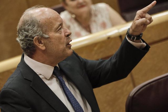 El ministro de Justicia, Juan Carlos Campo, durante su intervención en una sesión de control al Gobierno en el Senado, en Madrid (España) 