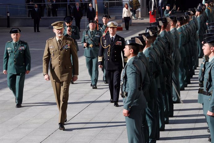 El Rey Felipe VI a su llegada a la Dirección General de la Guardia Civil en un acto celebrado el pasado mes de enero