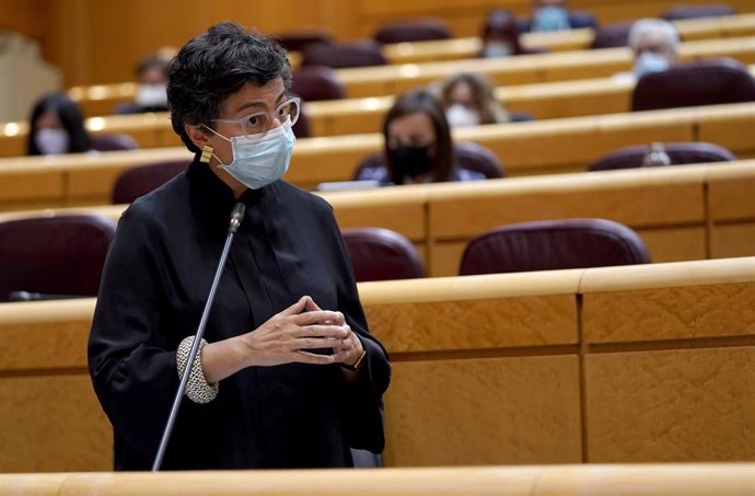 La ministra de Asuntos Exteriores, Unión Europea y Cooperación, Arancha González Laya, durante su intervención en una sesión de control al Gobierno en el Senado, en Madrid (España), a 22 de septiembre de 2020. El Ejecutivo responde, entre otras, a cuest