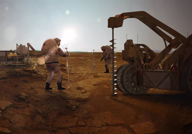 Ilustración de un trabajo de prospección en Marte