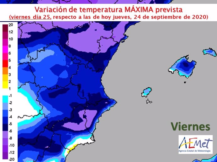 Descenso térmico previsto en la Comunitat Valenciana