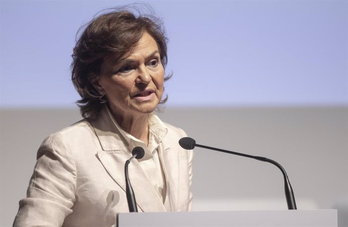 La vicepresidenta primera del Gobierno, ministra de la Presidencia, Relaciones con las Cortes y Memoria Democrática, Carmen Calvo, participa en los 'Encuentros SER Andalucía' con motivo del 40 aniversario del Estatuto de Autonomía.