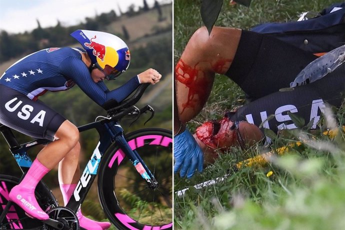 La ciclista estadounidense Chloé Dygert, lesionada en el transcurso de la contrarreloj del Mundial de Imola 2020