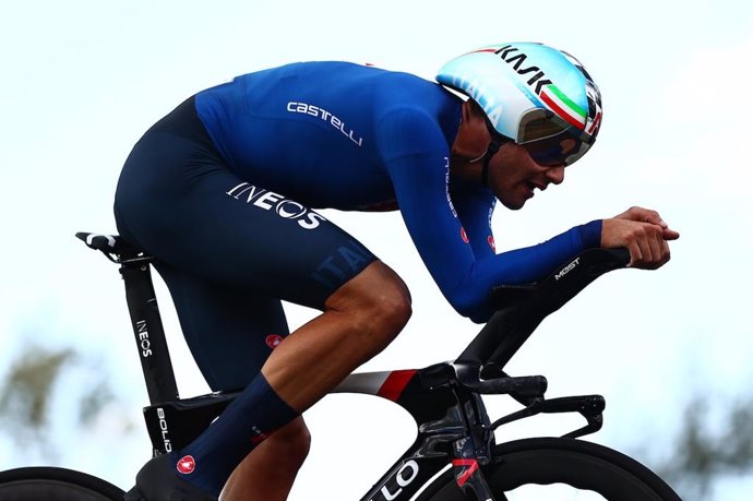 El ciclista italiano Filippo Ganna, ganador del Mundial contrarreloj en la cita de Imola 2020