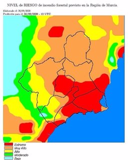 El nivel de riesgo de incendio forestal es extremo en la cuenca de Mula y los litorales este y oeste