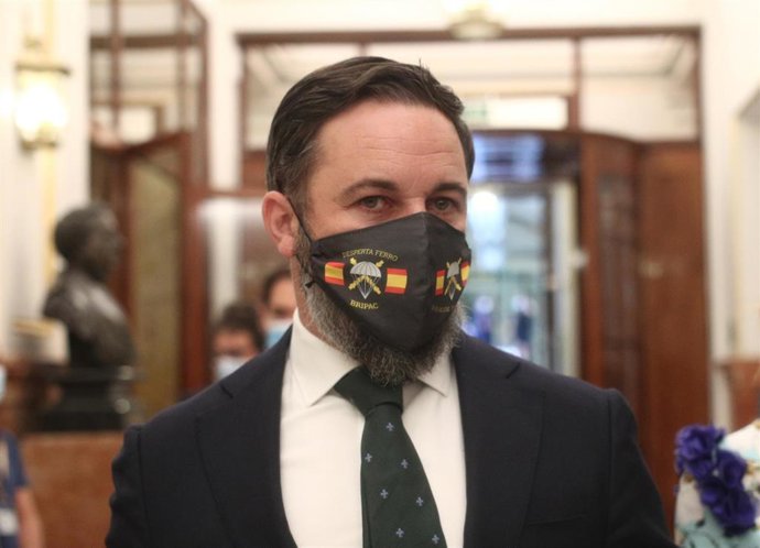 El líder de Vox, Santiago Abascal, a su llegada a la primera sesión de control al Gobierno en el Congreso, en Madrid (España) a 9 de septiembre de 2020.  El Gobierno contesta preguntas, entre otras, sobre el coronavirus o sobre los gastos de seguridad d