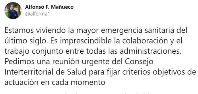 Mensaje del presidente de la Junta, Alfonso Fernández Mañueco, difundido a través de redes sociales.