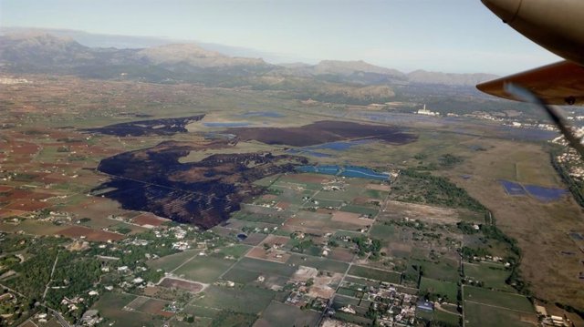 Imagen aérea del incendio de s'Albufera en Alcúdia.
